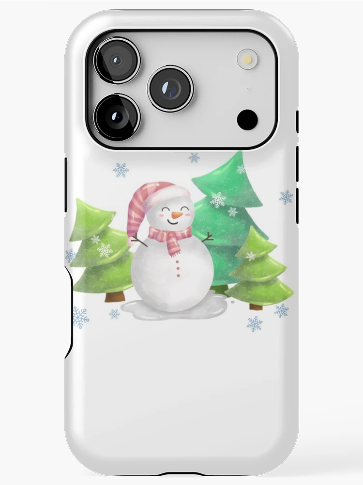 Thumbnail 1 of 4, iPhone Case, Snowman with pine trees designed and sold by RaspberryParty.