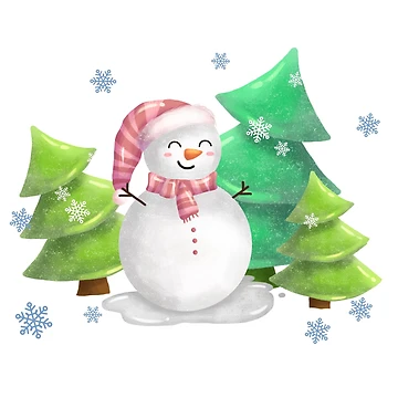 Artwork thumbnail, Snowman with pine trees by RaspberryParty