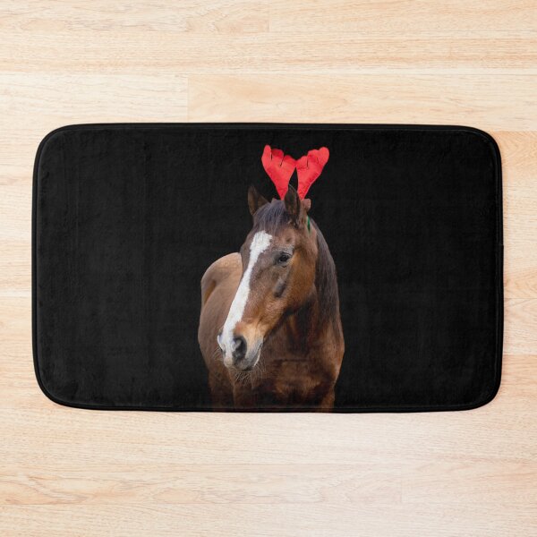 Item preview, Christmas Lusitano horse, black background, cute and funny, red hat.  designed and sold by AylaHarbich.