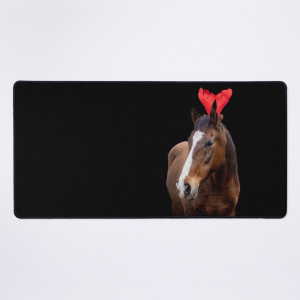 Item preview, Christmas Lusitano horse, black background, cute and funny, red hat. designed and sold by AylaHarbich.