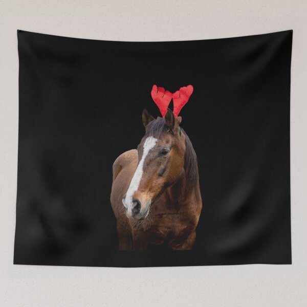 Item preview, Christmas Lusitano horse, black background, cute and funny, red hat.  designed and sold by AylaHarbich.