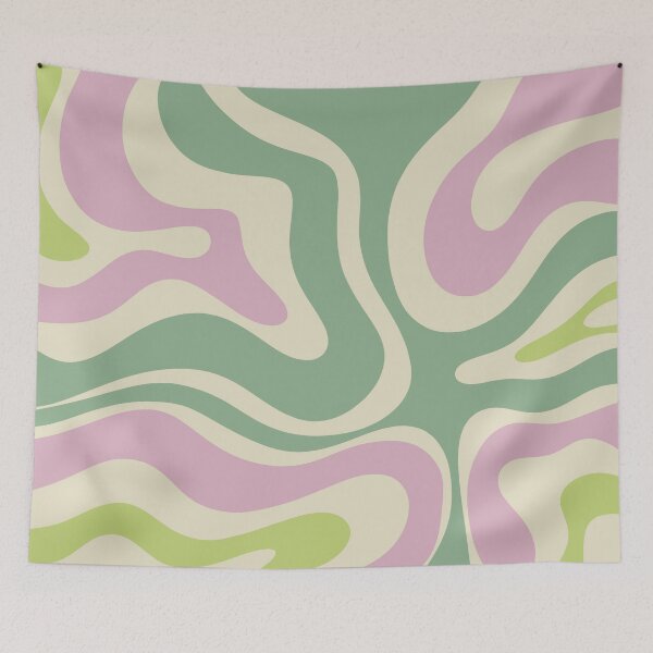 Item preview, Modern Retro Liquid Swirl Abstract in Soft Pastel Lavender Pink Lime Green Cream designed and sold by kierkegaard.