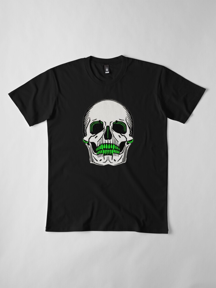 Alternate view of Dark Skull with Neon Highlights and Green Teeth Premium T-Shirt