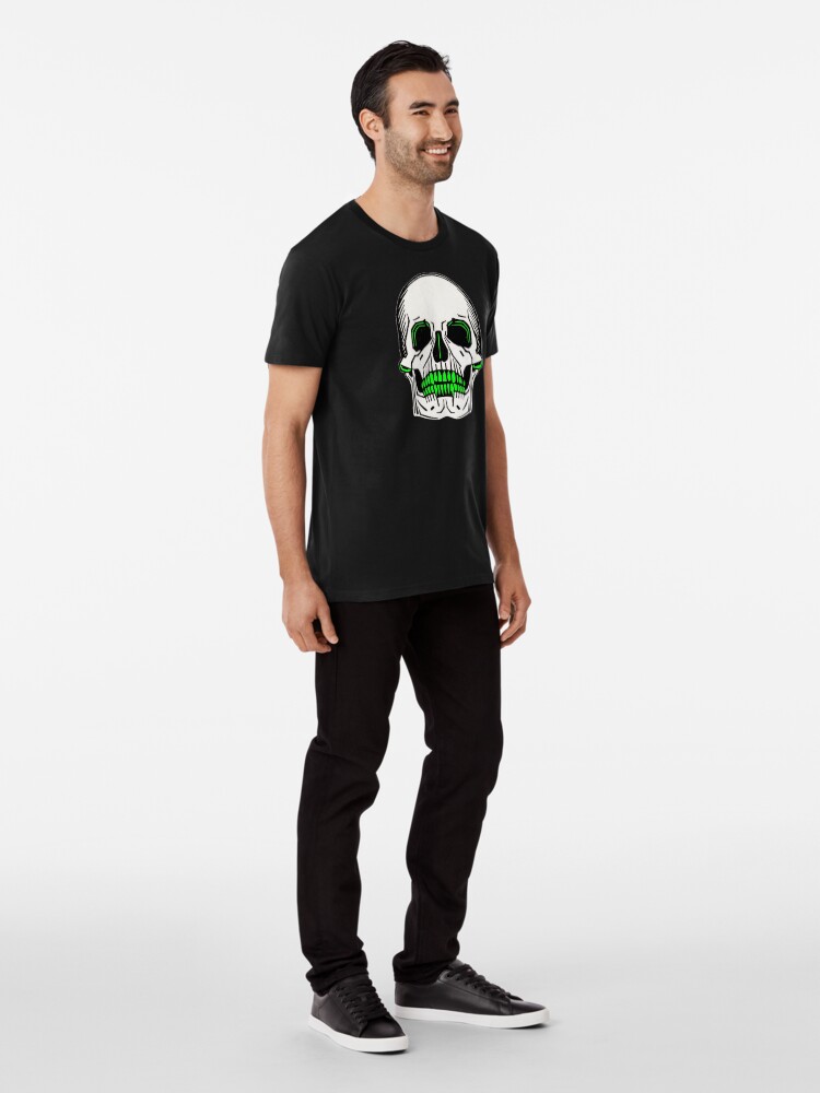 Alternate view of Dark Skull with Neon Highlights and Green Teeth Premium T-Shirt