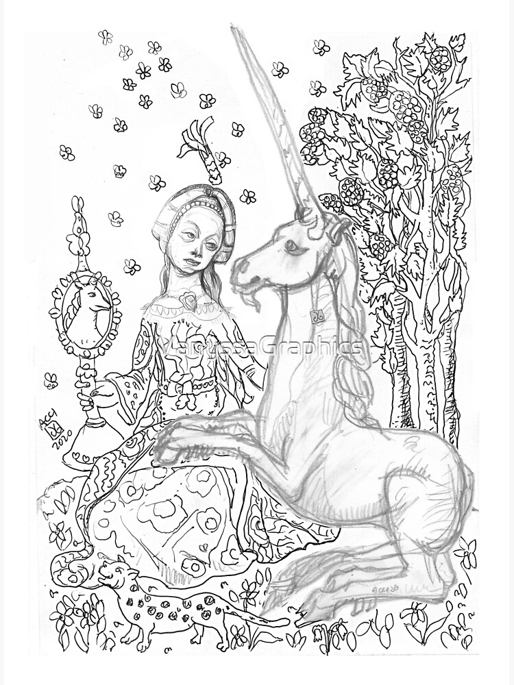Medieval Art - Lady and the Unicorn (Ink drawing by AliceCCI) | Poster