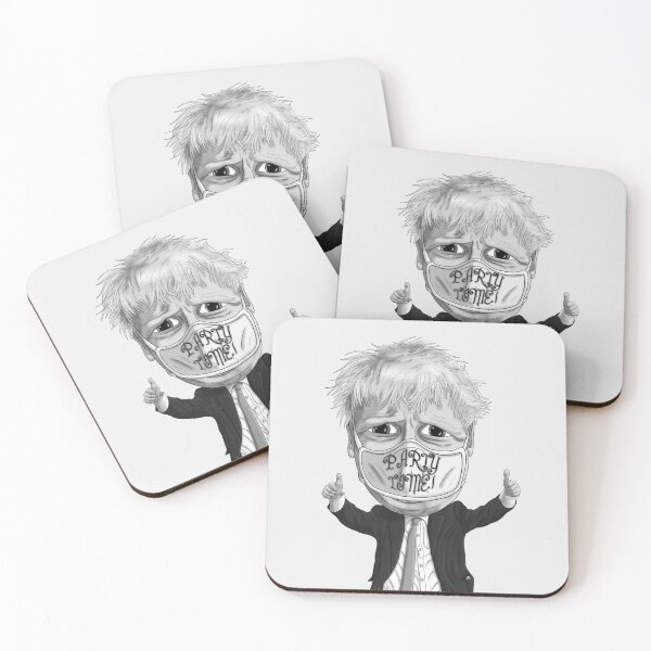 Artikelvorschau, Boris Johnson Party Time Schwarz-Weiß-Kunst entworfen und verkauft von Core Toggery.