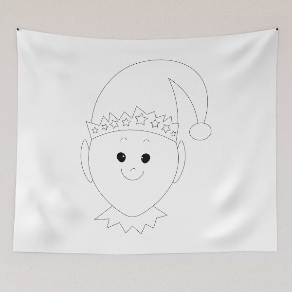 Item preview, COLOUR ME! Christmas Elf Boy, black and white, colouring page style, colour your own Christmas card, sticker, t-shirt, bag, art print, notebook cover! Great gift for kids! designed and sold by Susan Marie Williams.