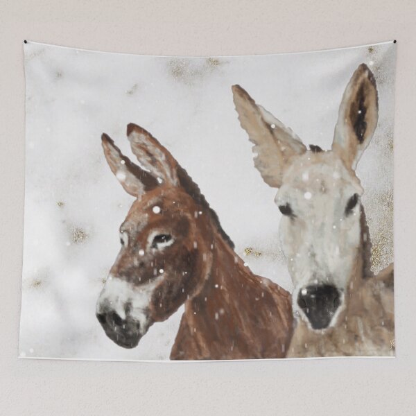 Item preview, Two curious donkeys under the snow | animal decor designed and sold by NathBros.
