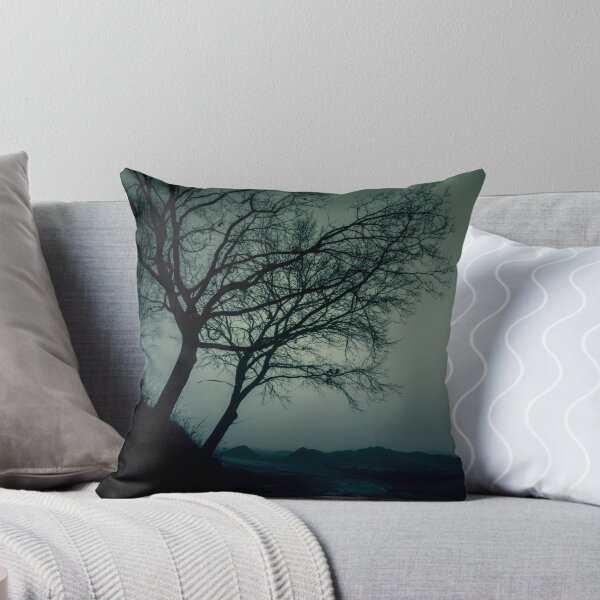 Item preview, The dark trees at the forest edge and clearing. Blue dark background: forest in the mist designed and sold by aquapixel.