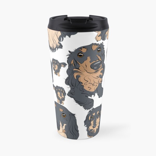 Four Longhaired Doxies - an all over tile print Travel Coffee Mug