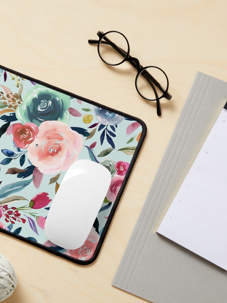 Alternate view of Sweet and Romantic Rose Bouquet - Light Blue Watercolor Floral Print Mouse Pad