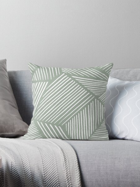 Item preview, Geometric Sage Green Modern Line Art Throw Pillow designed and sold by sheseddit.