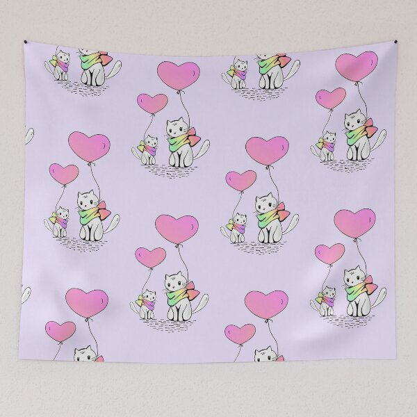 Item preview, Cute Cat Mom and Kitten Holding Balloons designed and sold by LordAudes.