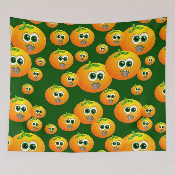 Item preview, Funny Cute Orange Faces Seamless Pattern Over Green Background designed and sold by silviaol.