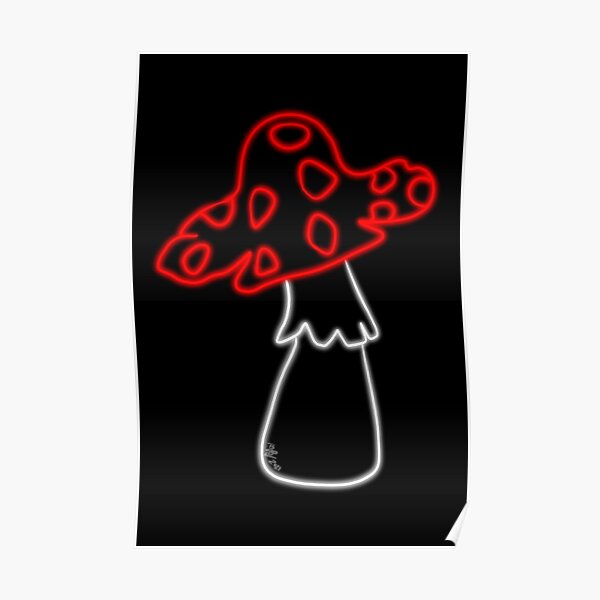 Red And White Neon Glow Shroom Poster