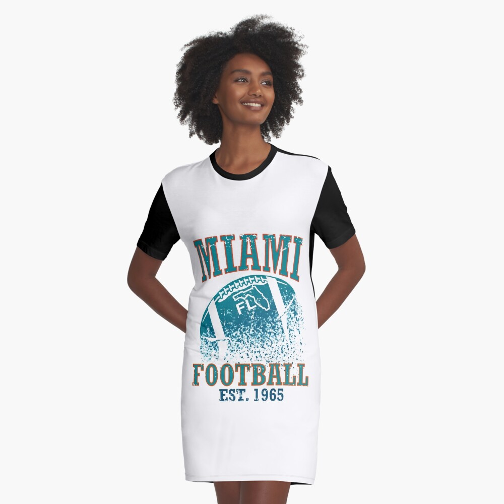 Miami Dolphins Womens Long Sleeve Dress V-Neck T-shirt Dress Loose