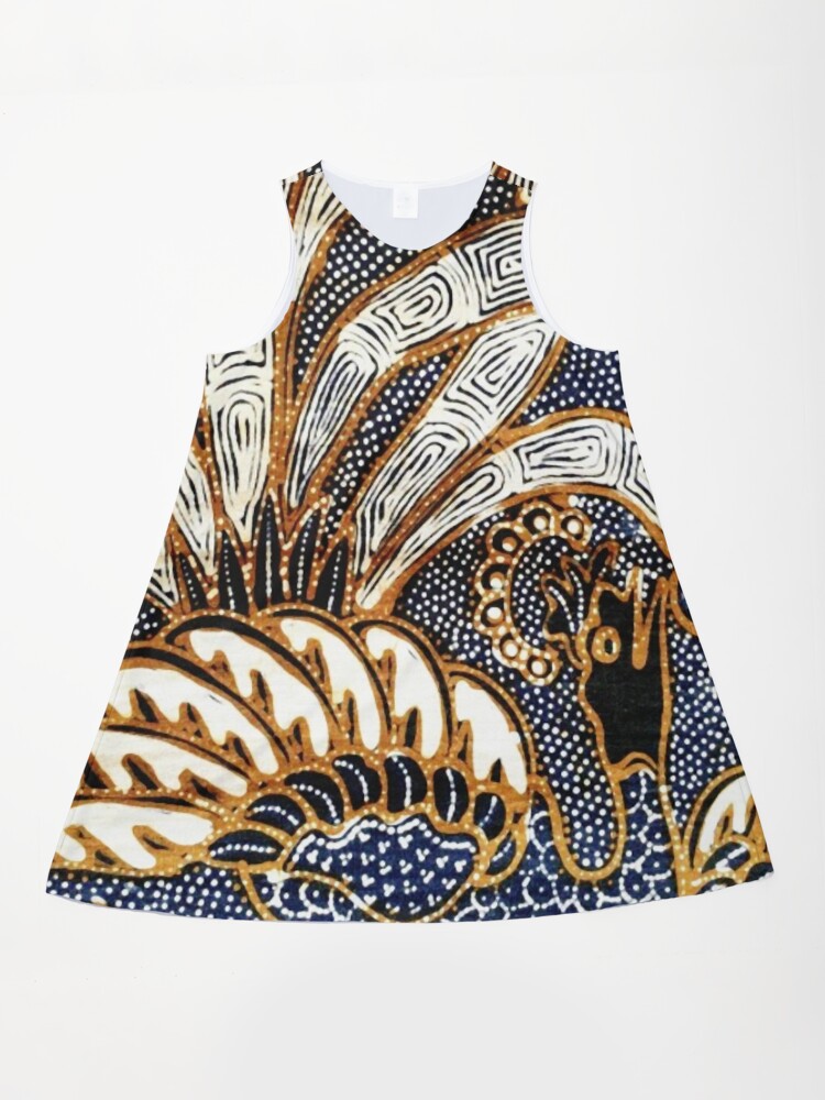 Vintage Indonesian Batik Peacock Print Peacock A-Line Dress