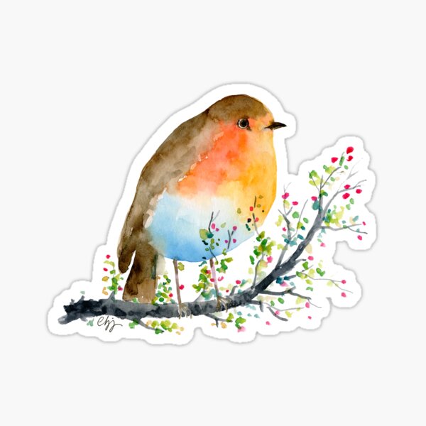 Artikel-Vorschau von Aquarell Robin und Berry Branch, designt und verkauft von cornercroft.
