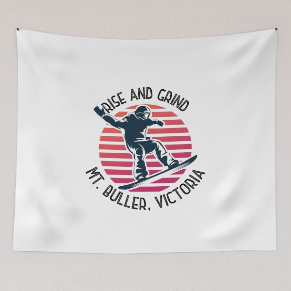 Item preview, Rise and Grind Mt Buller, Victoria - snowboarder design designed and sold by HROC.
