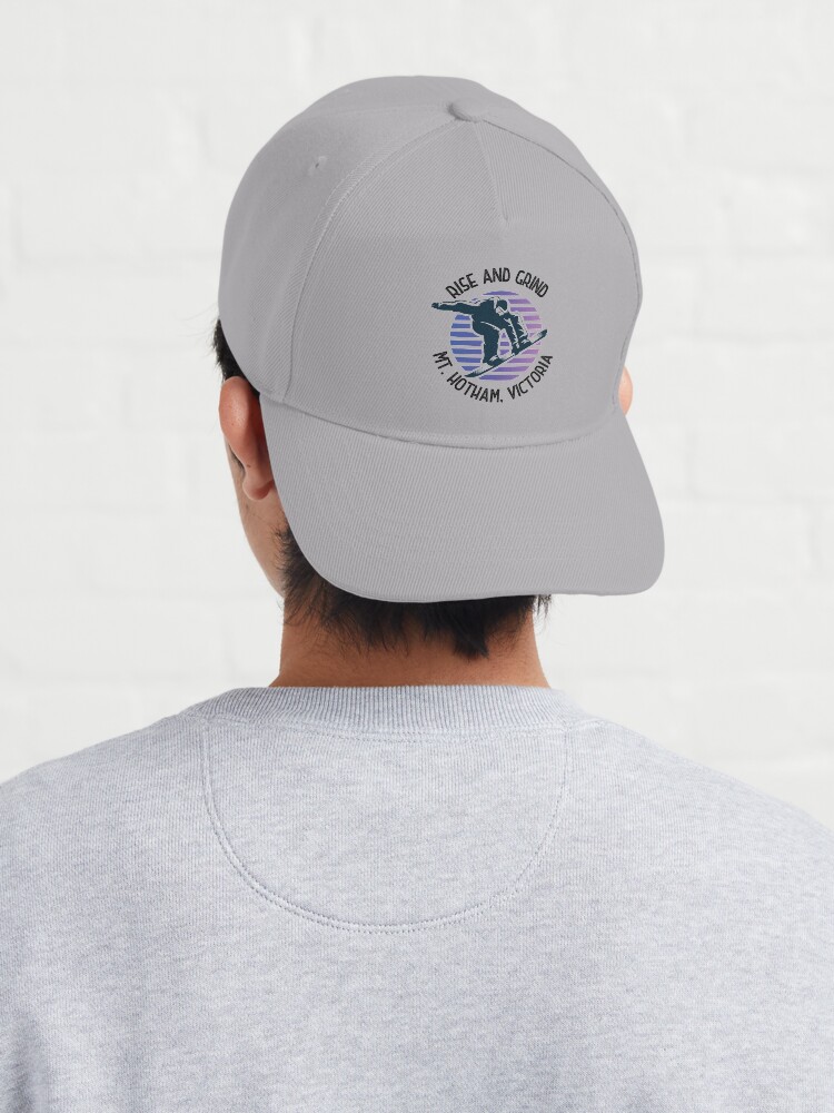 Thumbnail 4 of 7, Cap, Mount Hotham Clothing | Rise and Grind Mt Hotham, Victoria - snowboarder design designed and sold by HROC.