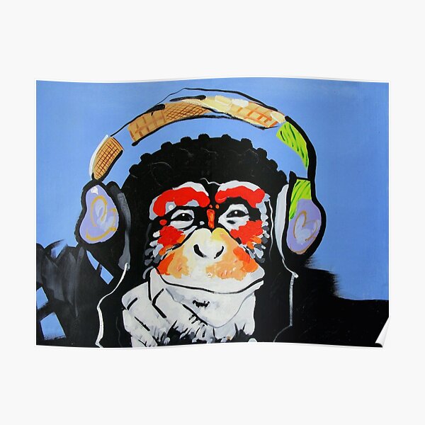 CANVAS Banksy Street Art Print DJ MONKEY chimp PAINTING 36" unframed Australia 