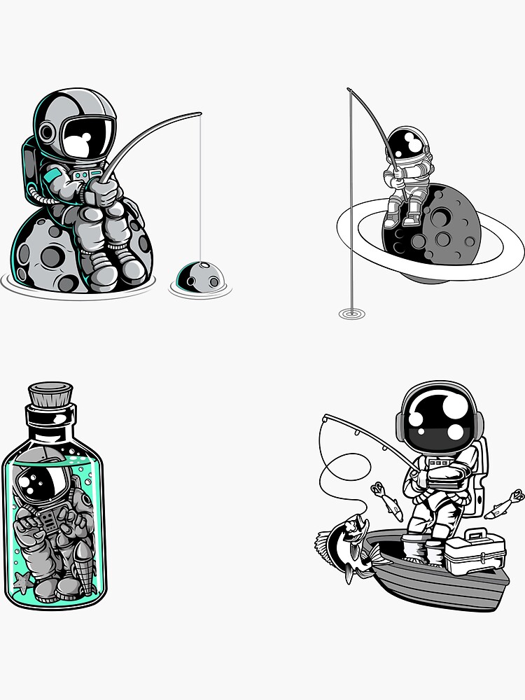Astronaut Fishing Sticker Pack Sticker for Sale by hatimelhag