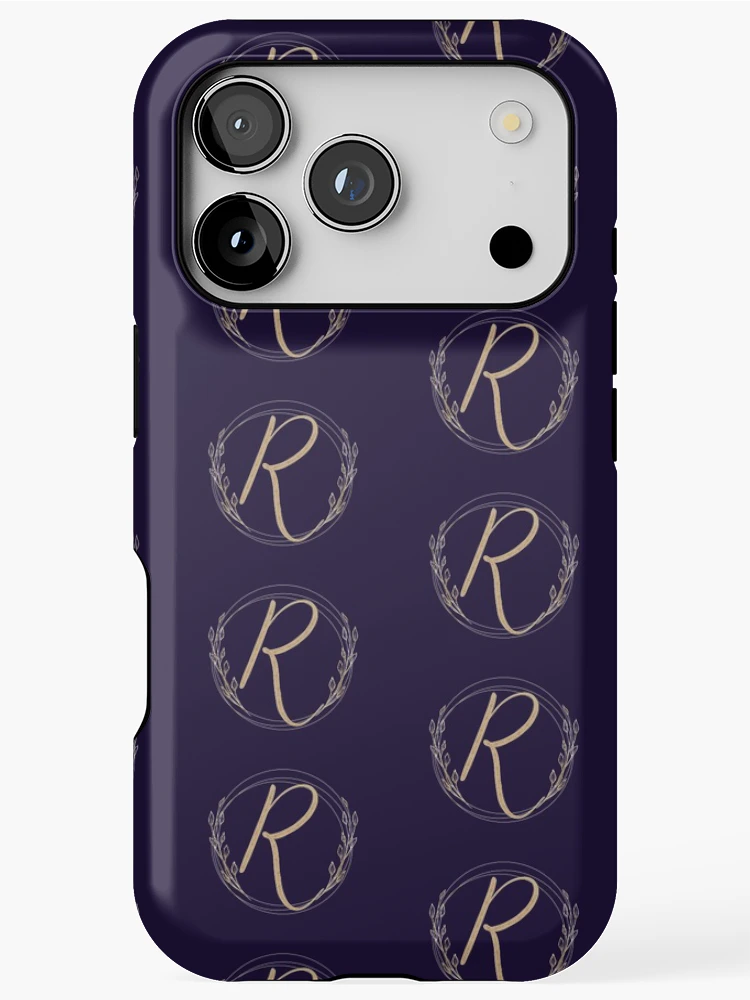Thumbnail 1 of 4, iPhone Case, Letter R - Gold Leaves blue - pattern designed and sold by Rionda.