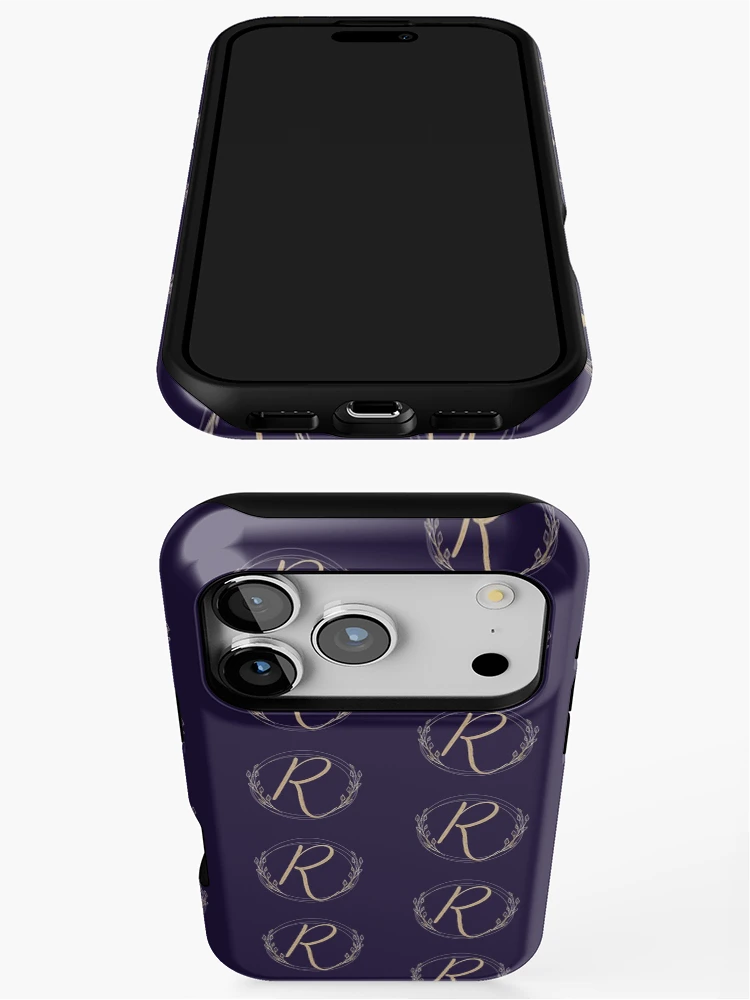 Thumbnail 3 of 4, iPhone Case, Letter R - Gold Leaves blue - pattern designed and sold by Rionda.