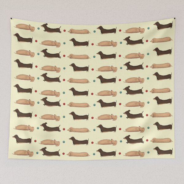 Item preview, Long Dogs - Dachshund Pattern on Yellow designed and sold by Kittys-Art.