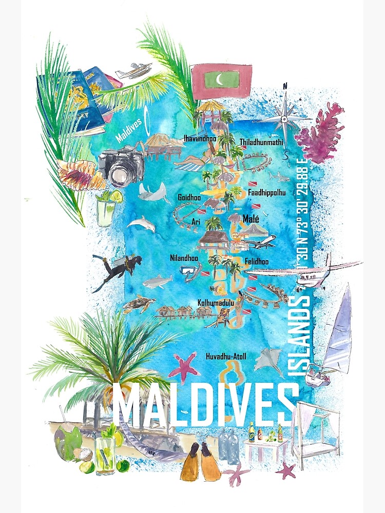 Maldives Map Wall Art for Redbubble Sale 