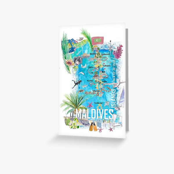 Item preview, Maldives Islands Illustrated Travel Map with Vacations Dreams and Hideaways designed and sold by artshop77.