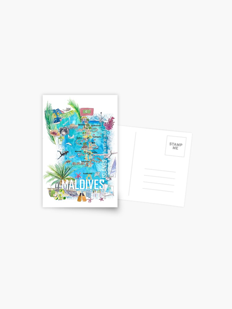 Maldives Islands Illustrated Travel Map with Vacations Dreams and