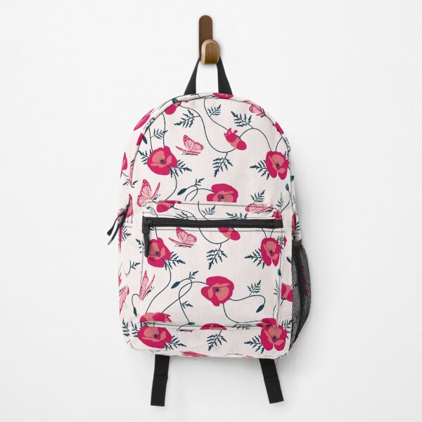 Item preview, Red Poppies and Butterflies on light Pink background designed and sold by Melissa Plugge-Dekker.