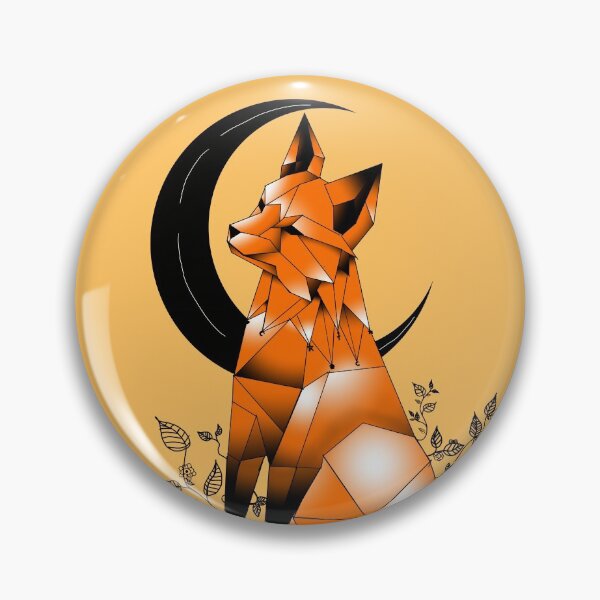 Item preview, Geometric Fox with crescent Moon and leaves pale orange background designed and sold by DemonicGloom.