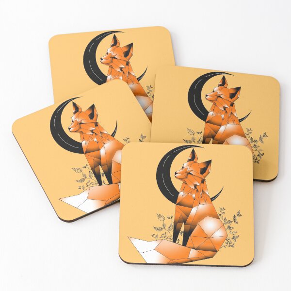 Item preview, Geometric Fox with crescent Moon and leaves pale orange background designed and sold by DemonicGloom.