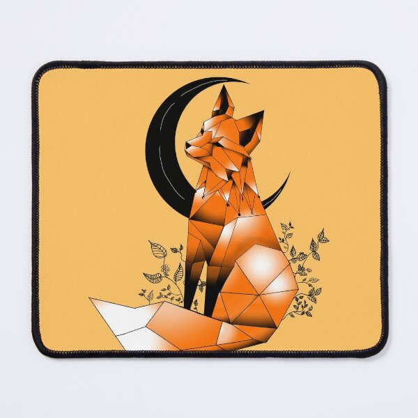 Item preview, Geometric Fox with crescent Moon and leaves pale orange background designed and sold by DemonicGloom.