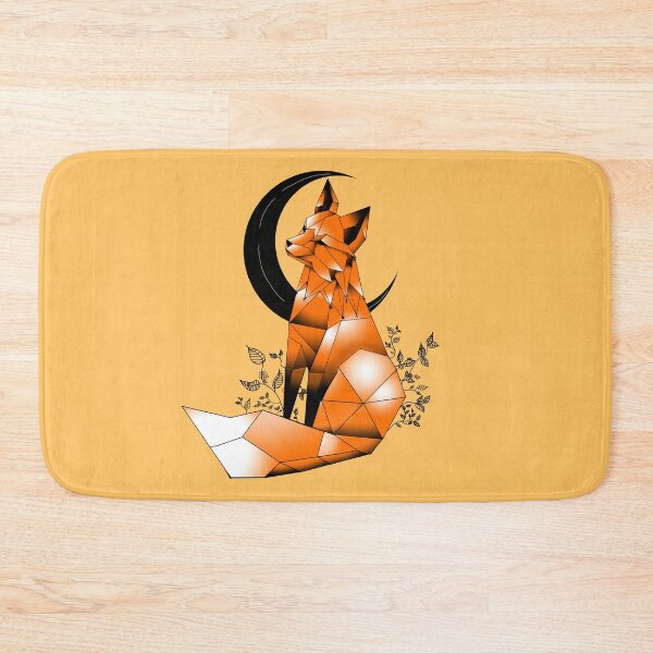 Item preview, Geometric Fox with crescent Moon and leaves pale orange background designed and sold by DemonicGloom.