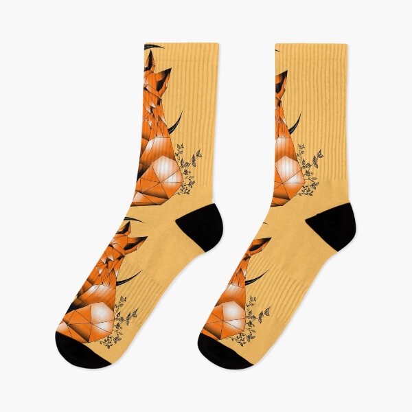 Item preview, Geometric Fox with crescent Moon and leaves pale orange background designed and sold by DemonicGloom.