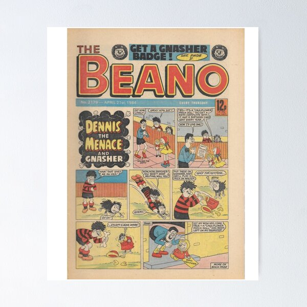 Item preview, Vintage/Retro 1984 Beano Front cover. Classic Dennis the menace and Gnasher, vintage style.  designed and sold by TirnanOg020.