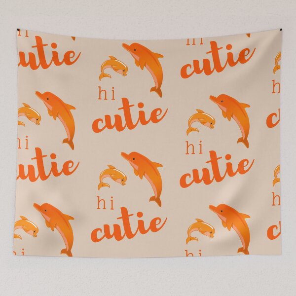 Item preview, lovely and happiness illuatrator dolphins design in orange colour with word hi cutie. designed and sold by Trianglegreen.