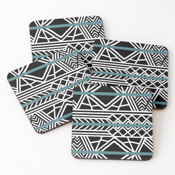 Item preview, Teal Black and White Mud Cloth Stripes Pattern Pairs DV 2022 Popular Colour Wish Upon a Star 0668 designed and sold by ColorOfTheYears.