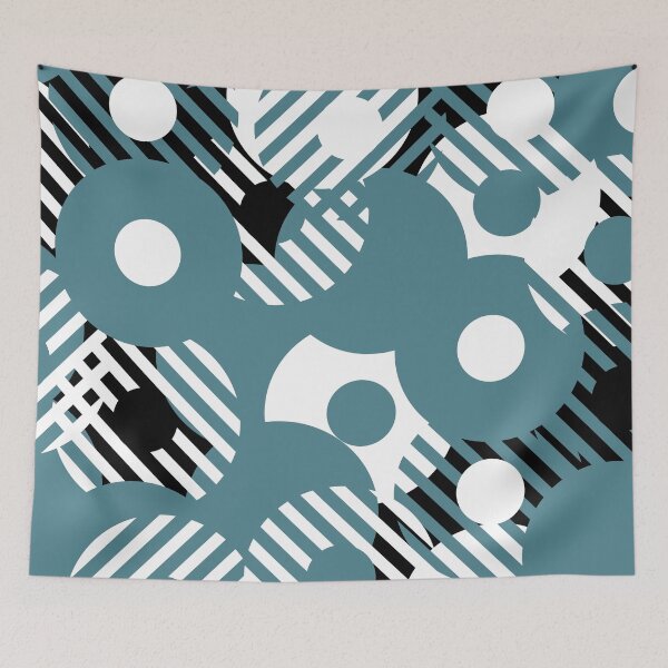Item preview, Teal Black and White Circle and Stripe Pattern Pairs DV 2022 Popular Colour Wish Upon a Star 0668 designed and sold by ColorOfTheYears.