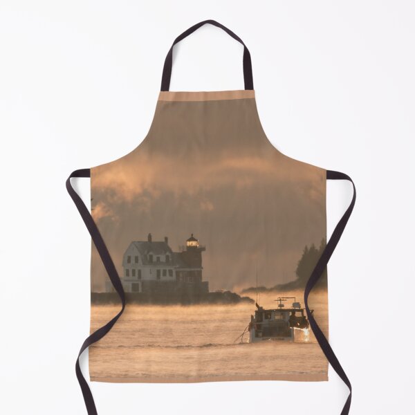 Item preview, F/V North Star heading out to haul in the sea smoke past the Breakwater and Owl's Head Lighthouses designed and sold by LindaCPhoto.