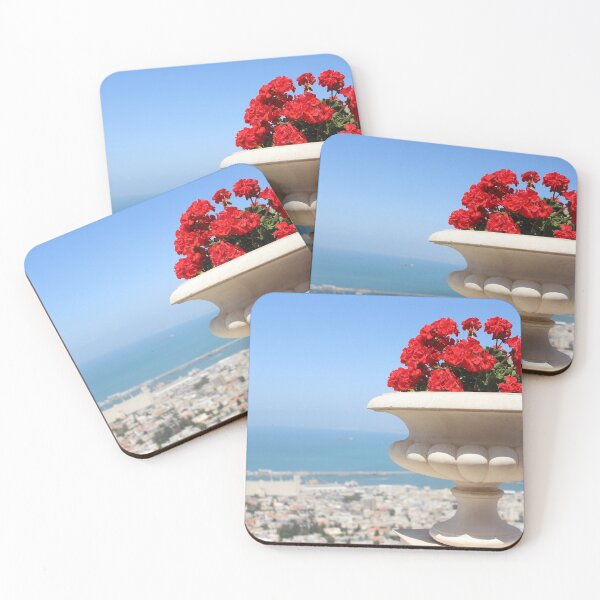 Item preview, Red Flowers Overlooking Blue Ocean designed and sold by Cardinal Designs.