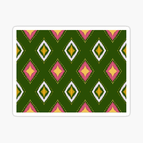 green-pink-and-yellow-and-white-ikat-sticker-for-sale-by