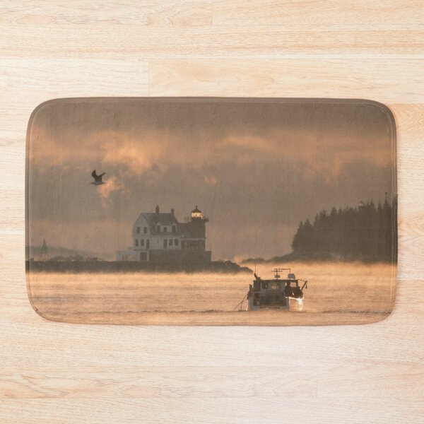 Item preview, F/V North Star heading out to haul in the sea smoke past the Breakwater and Owl's Head Lighthouses designed and sold by LindaCPhoto.