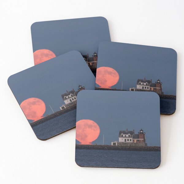 Item preview, Full moon rising over the Breakwater by the Lighthouse in Rockland, Maine, 11/19/21 designed and sold by LindaCPhoto.