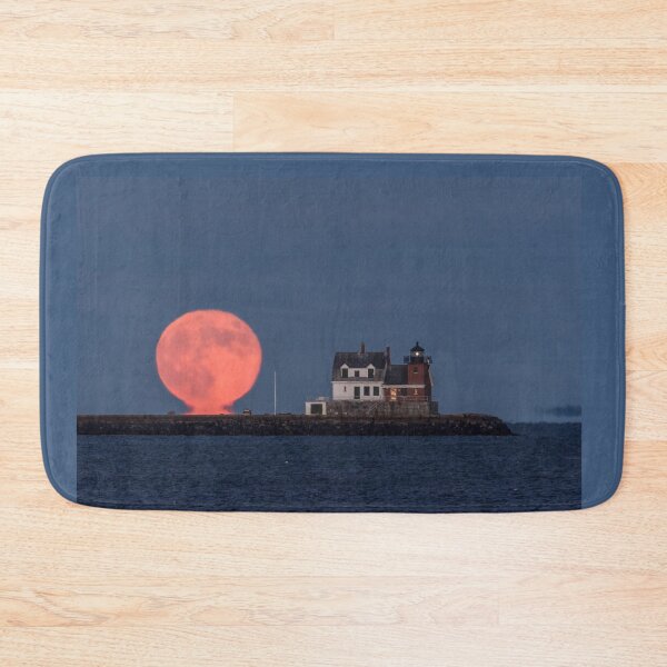 Item preview, Full moon rising over the Breakwater by the Lighthouse in Rockland, Maine, 11/19/21 designed and sold by LindaCPhoto.