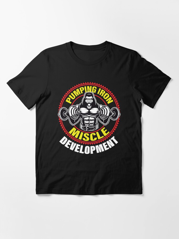 Pumping Iron Muscle Development Black & Grey Fitness Workout T-Shirt 