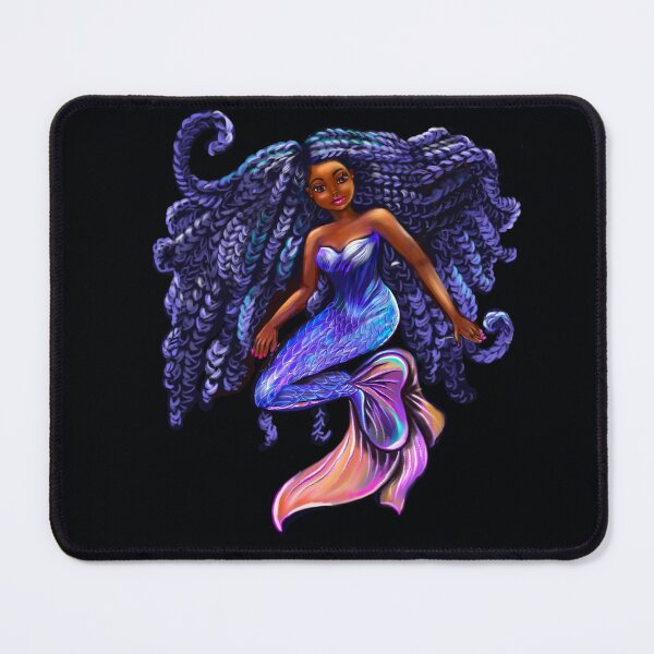 Item preview, mermaid with flowing shimmering blue black braids , brown eyes curly Afro hair and caramel brown skin designed and sold by Artonmytee.